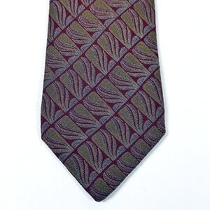 Barneys New York Silk Tie Burgundy Olive Geometric Vintage Italy Designer